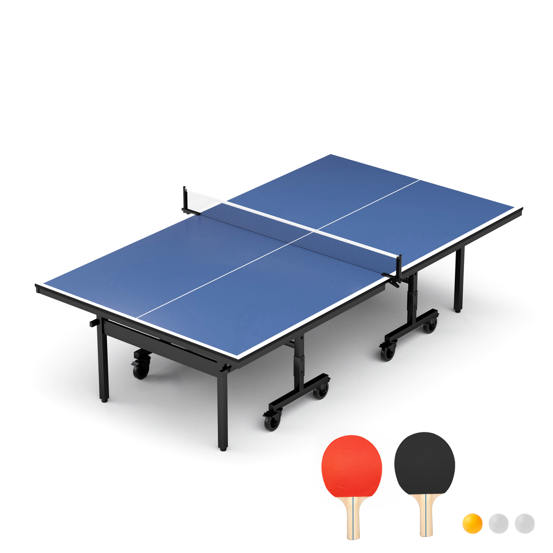 Table Tennis Table 15Mm Professional Mdf Indoor Table Tennis Table With Table Tennis Net And Bats Etc. Quick Assembly, Single Training Table, 108"L X 60"W X 30"H Black Blue Mdf Steel