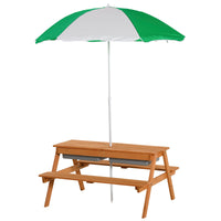 Outsunny Kids Picnic Table With Umbrella And Storage Inside, Sand And Water Table, Kids Outdoor Furniture, Wooden Bench Backyard Furniture For Garden, Patio, Or Balcony Natural Wood