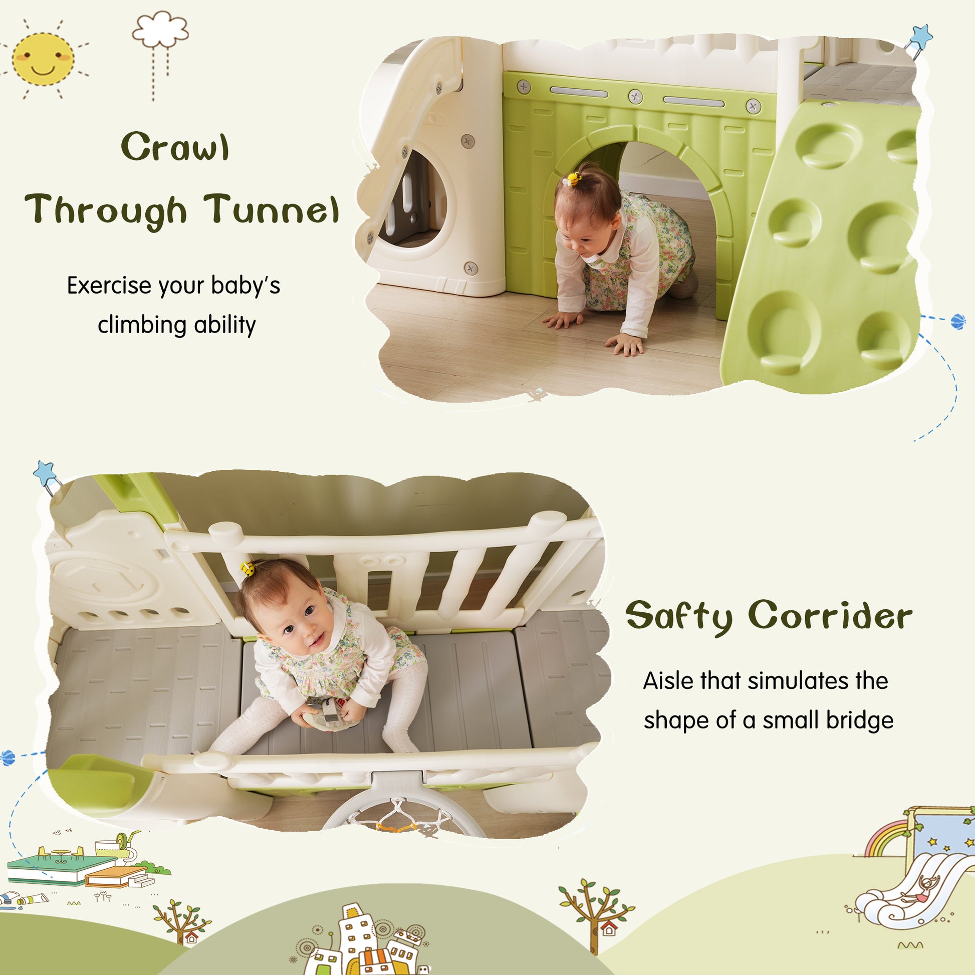 8 1 Toddler Climber And Slide Set,Kids Slide For Toddlers Age 1 , Kids Playground Climber Freestanding Slide Playset With Basketball Hoop, Play Combination For Babies,Indoor& Outdoor Green 150 199 Lbs Cute 1 To 2 Years Hdpe Indoor & Outdoor Use