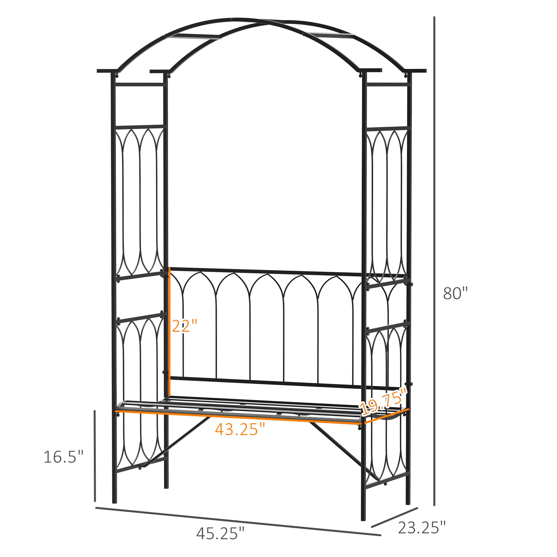 Outsunny Metal Trellis Arbor Arch For Climbing Plants With Garden Bench, Grow Grapes & Vines, Patio Decor & 2 Person Outdoor Steel Decorative Seating, 484 Lbs. Weight Capacity, Black Black Metal