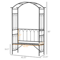 Outsunny Metal Trellis Arbor Arch For Climbing Plants With Garden Bench, Grow Grapes & Vines, Patio Decor & 2 Person Outdoor Steel Decorative Seating, 484 Lbs. Weight Capacity, Black Black Metal