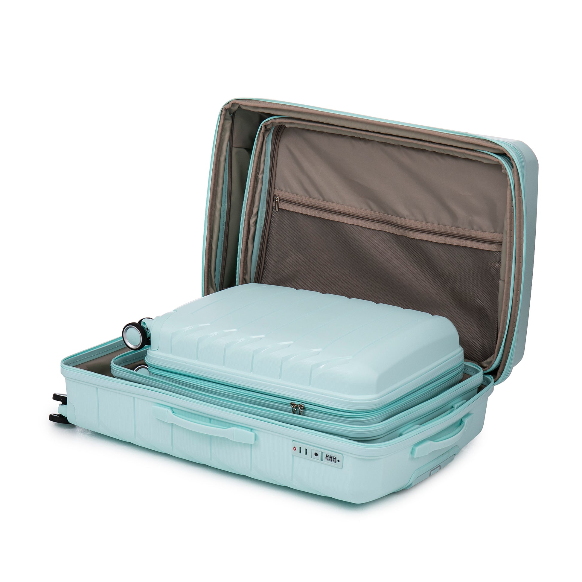 Pp Luggage Sets 3 Piece 20 24 28 , Expandable Carry On Luggage With Tsa Lock Airline Approved, Pp Materials Hard Shell And Lightweight Suitcase With Spinner Wheels Mint Green Mint Green Polypropylene