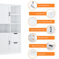 Bathroom Storage Cabinet With Doors And Drawers, Multiple Storage Space, Freestanding Style, Open Shelve, Adjustable Shelf, White White Mdf