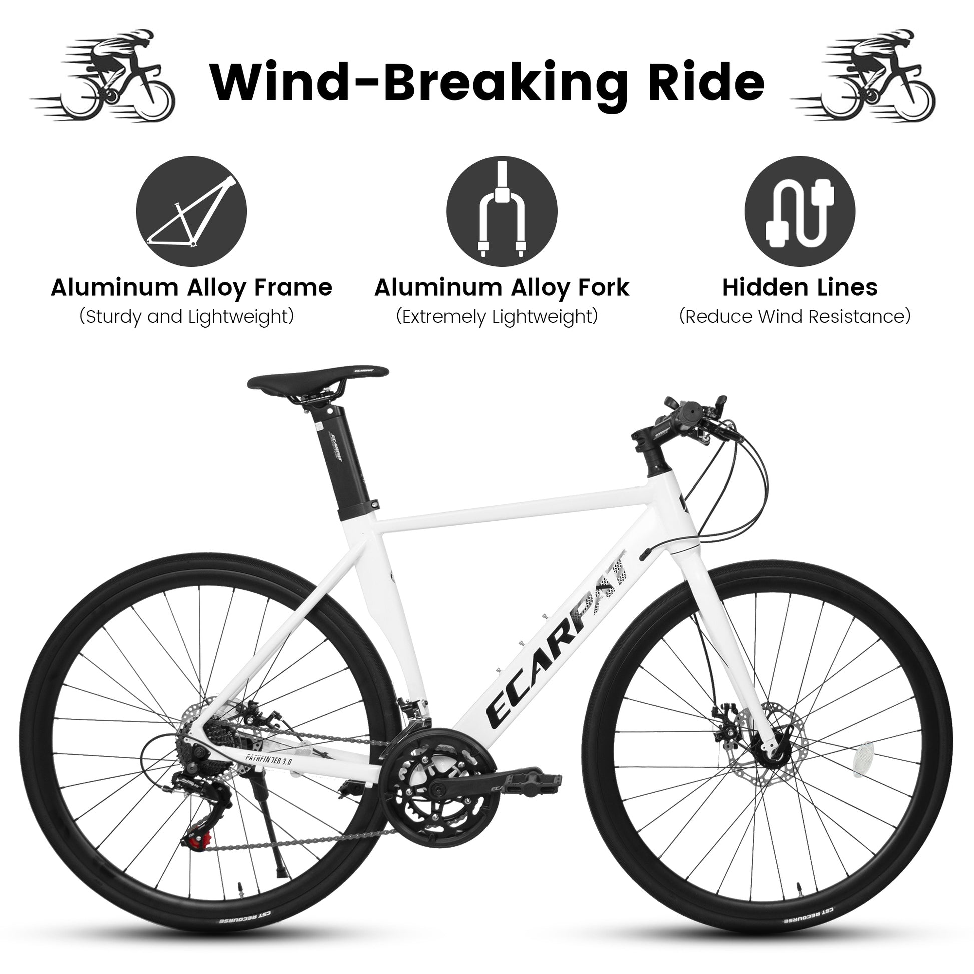 A28314 700C Ecarpat Road Bike, 14 Speed Shimano Disc Brakes, Light Weight Aluminum Frame ,Racing Bike City Commuting Road Bicycle For Men Women Cycling White Durable Classic Multifunctional Polyurethane Foam Carbon Steel