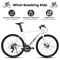 A28314 700C Ecarpat Road Bike, 14 Speed Shimano Disc Brakes, Light Weight Aluminum Frame ,Racing Bike City Commuting Road Bicycle For Men Women Cycling White Durable Classic Multifunctional Polyurethane Foam Carbon Steel