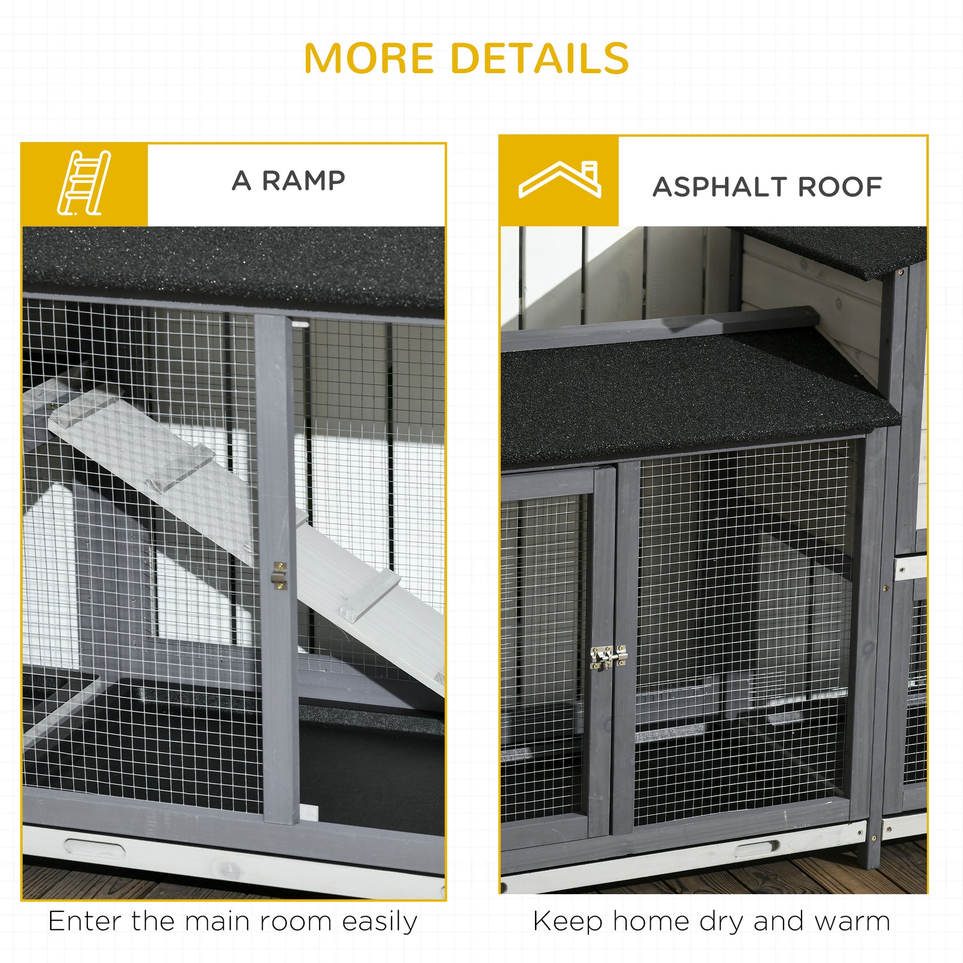 Pawhut 90.5" Wooden Rabbit Hutch Bunny Cage Pet Playpen House Enclosure With Double Side Run Boxes, No Leak Tray, Ramp, For Guinea Pig And Small Animals, Light Gray Gray Wood