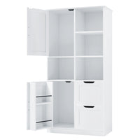 Bathroom Storage Cabinet With Doors And Drawers, Multiple Storage Space, Freestanding Style, Open Shelve, Adjustable Shelf, White White Mdf