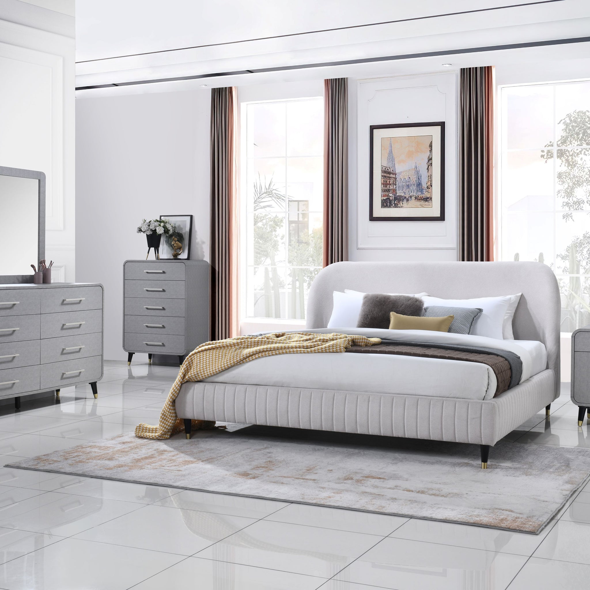 Queen Upholstered Bed Beige Upholstered