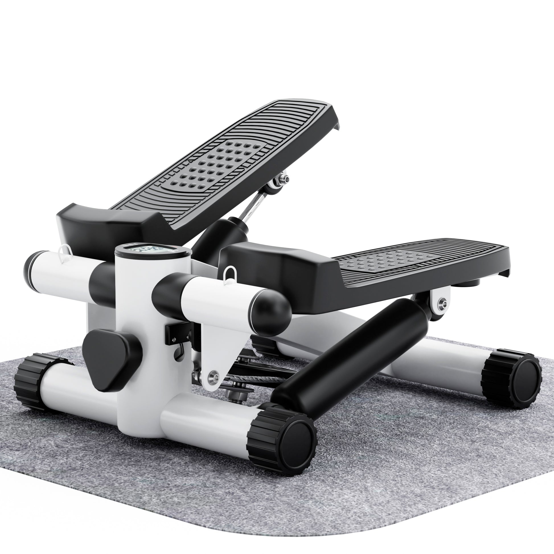 Mini Fitness Stepper, Hydraulic Fitness Stepper With Resistance Bands And Display, Silent Design, Weight Capacity 300Lbs, Portable Stepper For Total Body Workout,11.3"L X 12.6"W X 7.8"H,White White Abs Rubber Steel Q235