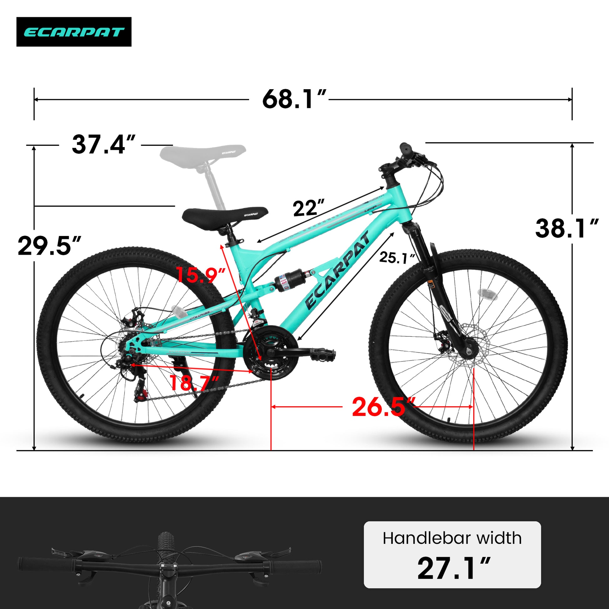 A26207 26 Inch Steel Frame Shock Fork Plus Shock Absorber 21 Speed Unisex Mountain Bike Blue Steel