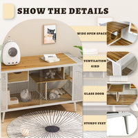 55.12 "Spacious Cat House With Tempered Glass, For Living Room, Hallway, Study And Other Spaces White White Glass Metal