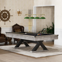 84" Pool Table With Billiard Balls, Cues, Pool Cue Chalk, Cleaning Brush, X Legs, Black Cloth, Rustic Grey,84.1"L X 46.5"W X 32"H Grey Mdf