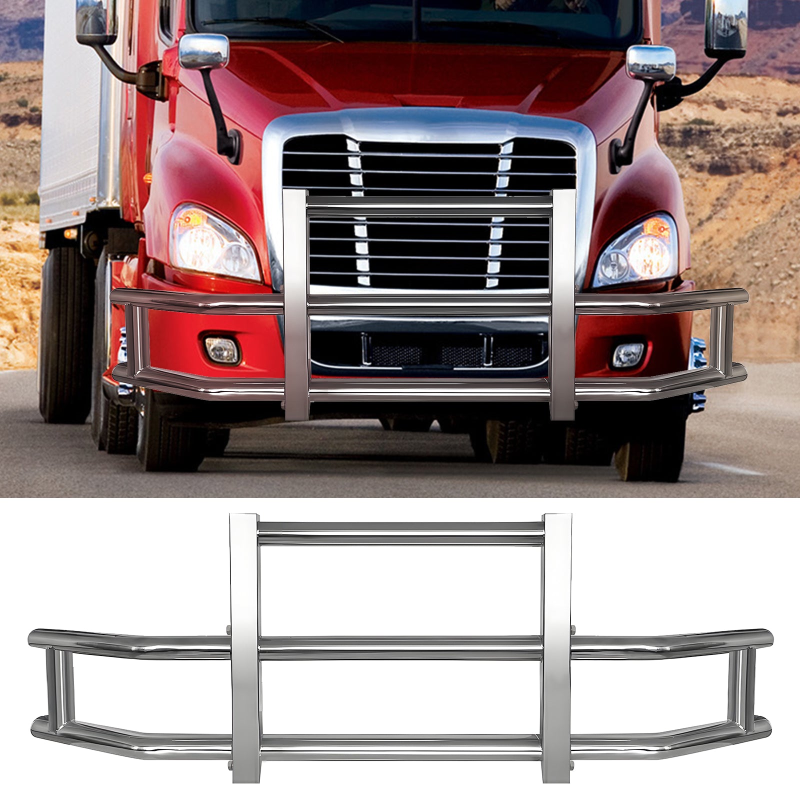 Stainless Steel Deer Guard Bumper For Freightliner Cascadia 2018 2022 With Brackets Chrome Stainless Steel