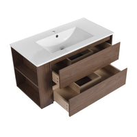 36" Wall Mounting Bathroom Vanity With Ceramic Sink, Soft Close Drawer 2 Brown Oak 1 Bathroom Wall Mounted Modern Plywood