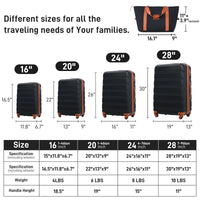 Hardshell Luggage Sets 4 Pcs Bag Spinner Suitcase With Tsa Lock Lightweight 16" 20" 24" 28" Luggages Black Brown Abs