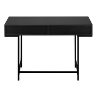 Computer Desk, Home Office, Laptop, Storage Drawers, 48"L, Work, Black Laminate, Black Metal, Contemporary, Modern Black Particle Board