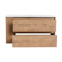 36" Wall Mounting Bathroom Vanity With Ceramic Sink, Soft Close Drawer 2 Imitative Oak 1 Bathroom Wall Mounted Modern Plywood