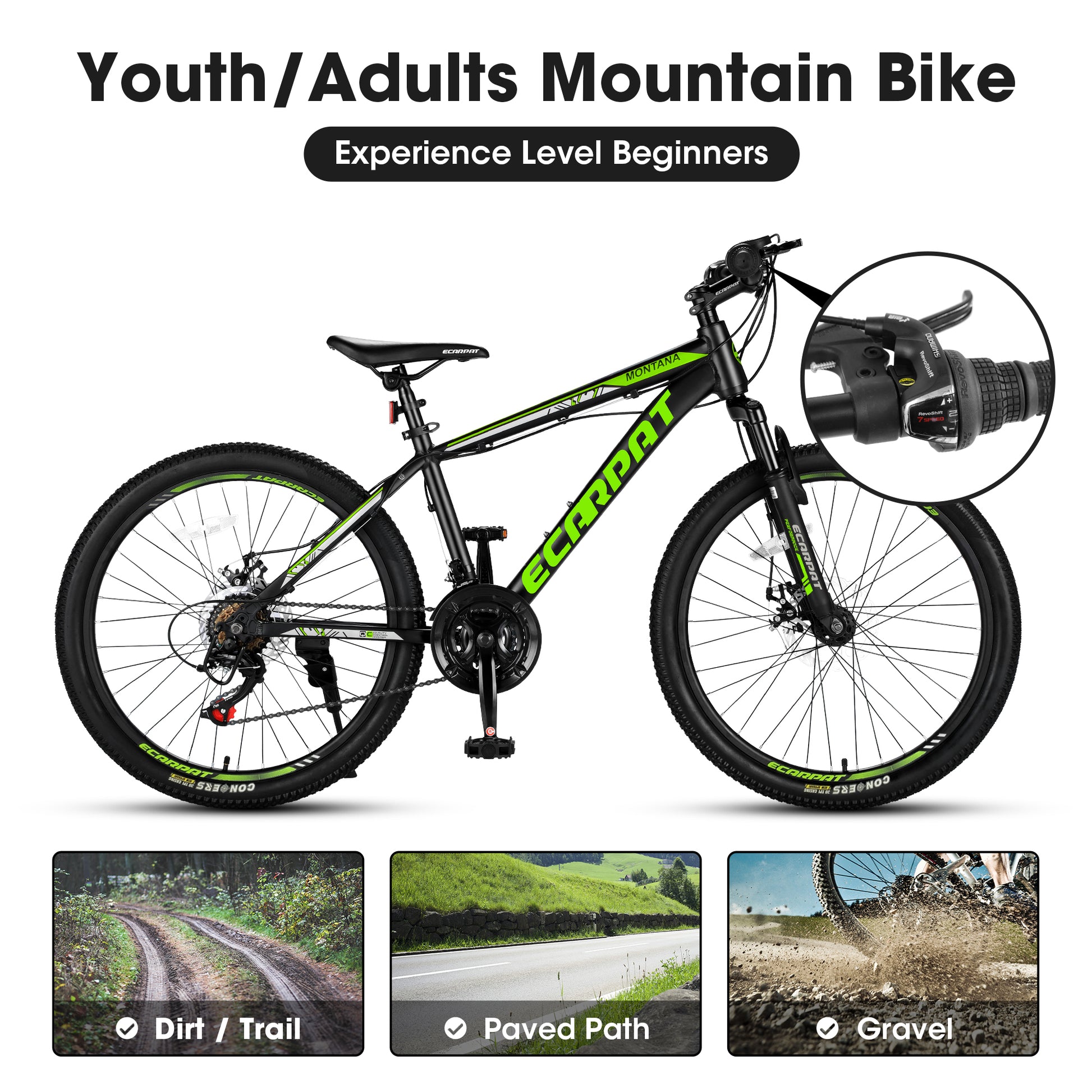 A24299 24 Inch Mountain Bike Bicycle For Adults Aluminium Frame Bike Shimano 21 Speed With Disc Brake Black Aluminium