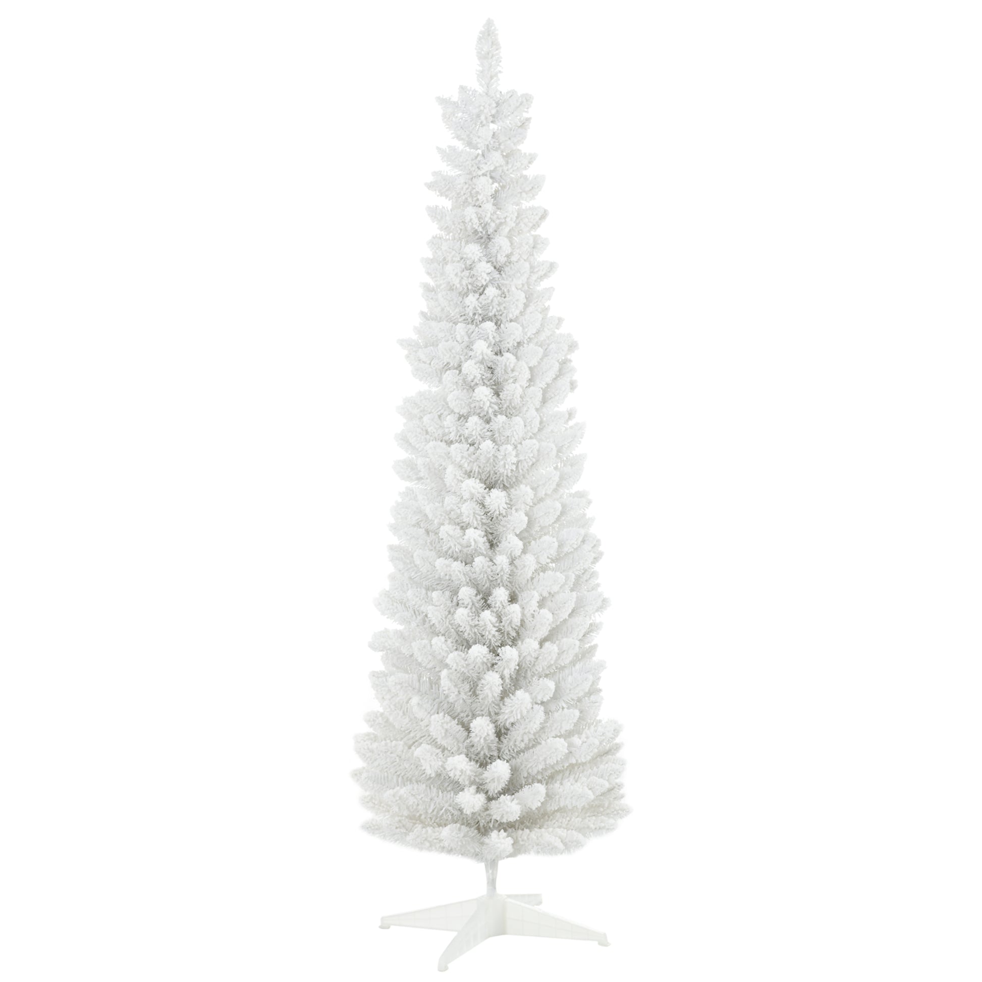 Homcom 6' Snow Flocked Artificial Pencil Christmas Tree, Slim Xmas Tree With Realistic Branches And Plastic Base Stand For Indoor Decoration, White White Plastic