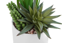 Artificial Plant, 7" Tall, Succulent, Indoor, Faux, Fake, Table, Greenery, Potted, Set Of 2, Decorative, Green Plants, White Ceramic Pots Green Foam Plastic