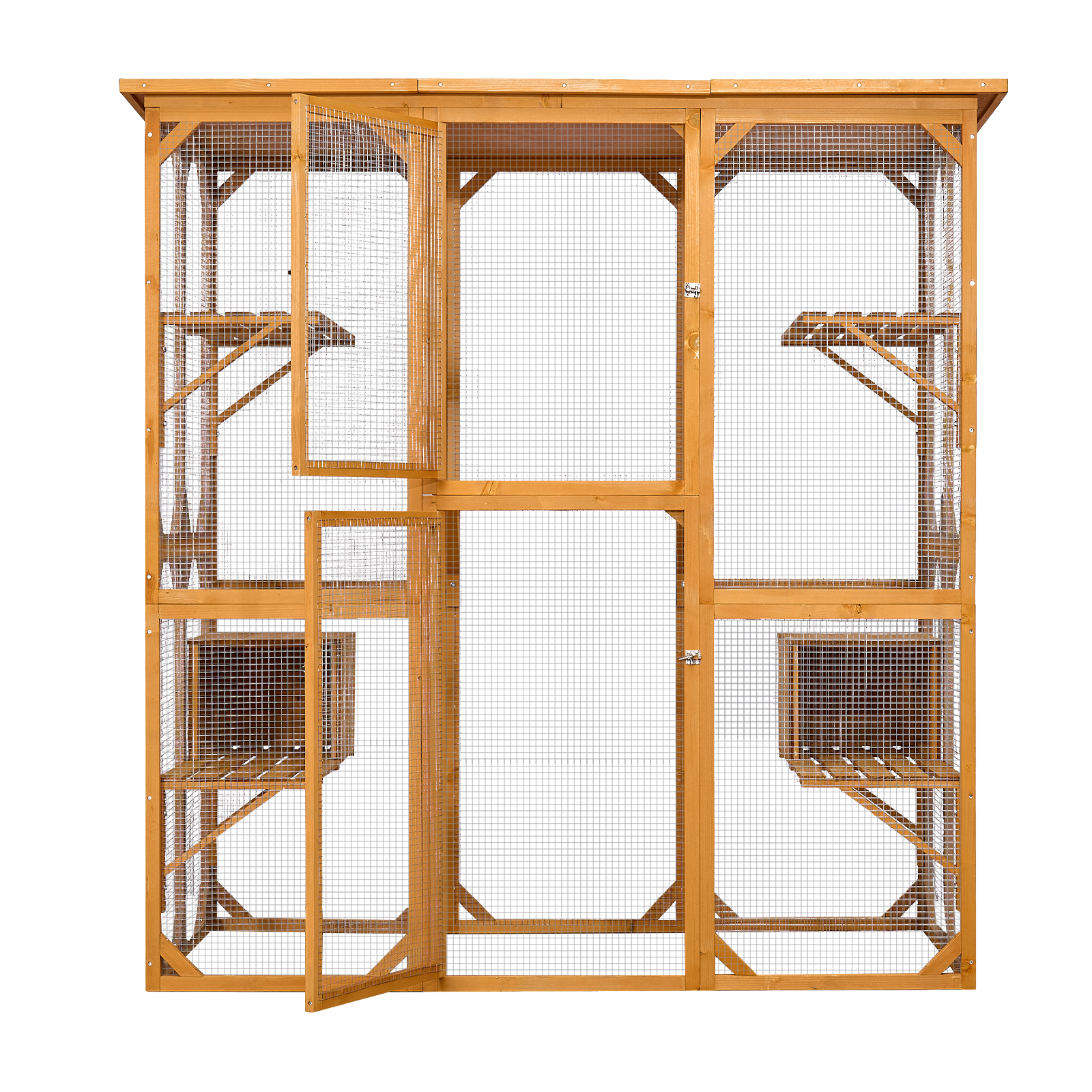 Catio Outdoor Cat Enclosure With Roof 72" Height Cat Wooden House Large Cat Cage With 3 Jumping Platforms And 2 Napping Houses For Cat Activity Yellow Yellow Wood