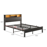 Full Size Bed Frame With Storage Headboard, Metal Platform Bed With Charging Station, Bookcase Storage, No Box Spring Needed, Easy Assembly, Noise Free, Black Box Spring Not Required Full Black Iron