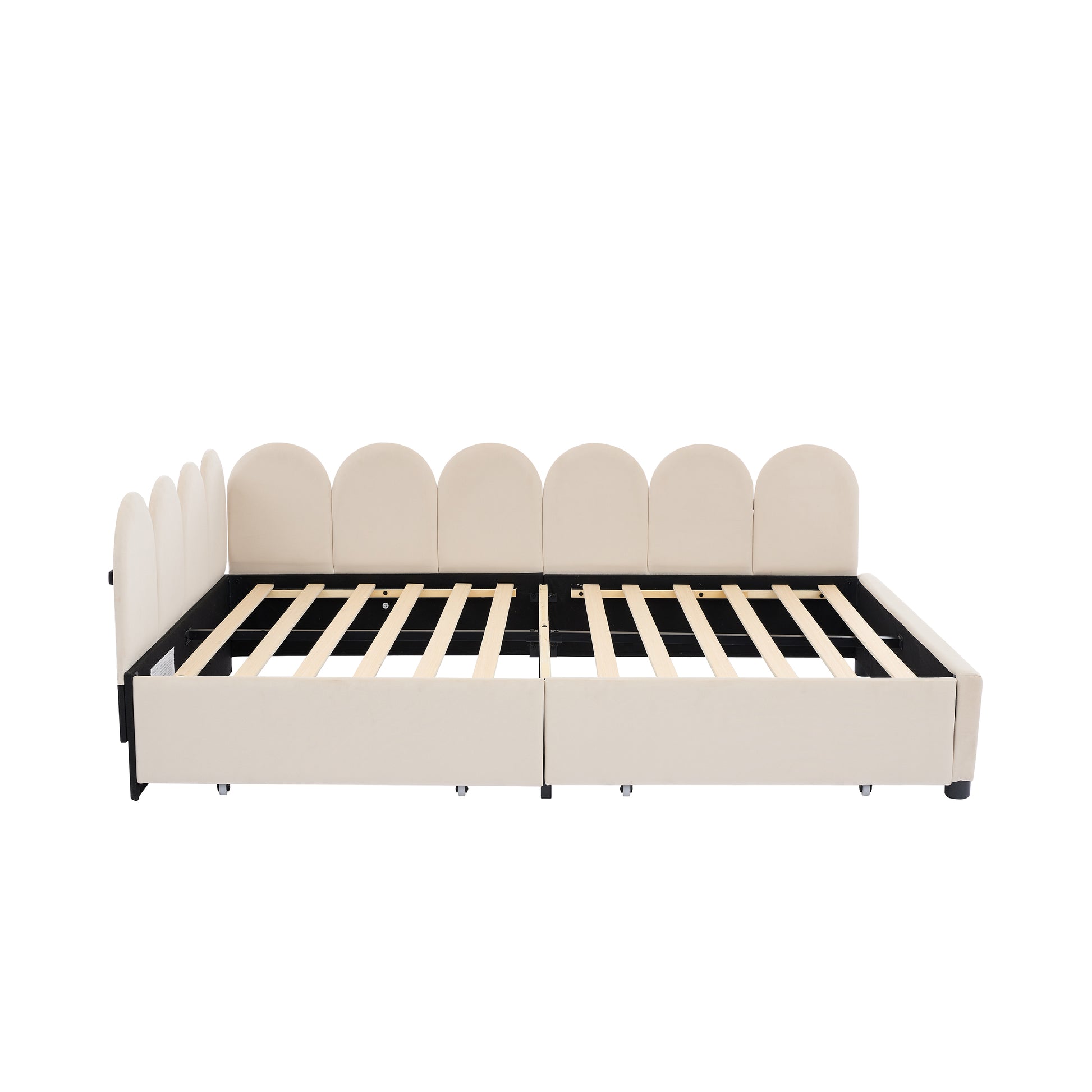 Full Size Upholstered Daybed With 2 Drawers, Velvet Sofabed With Soft Fabric Headboard, No Box Spring Needed, Beige Full Beige Wood Fabric