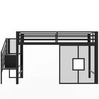 Twin Size Metal Low Loft Bed Frame With Storage Staircase And Iron Mesh,Black Expected Arrival Time:10.10 Black Metal