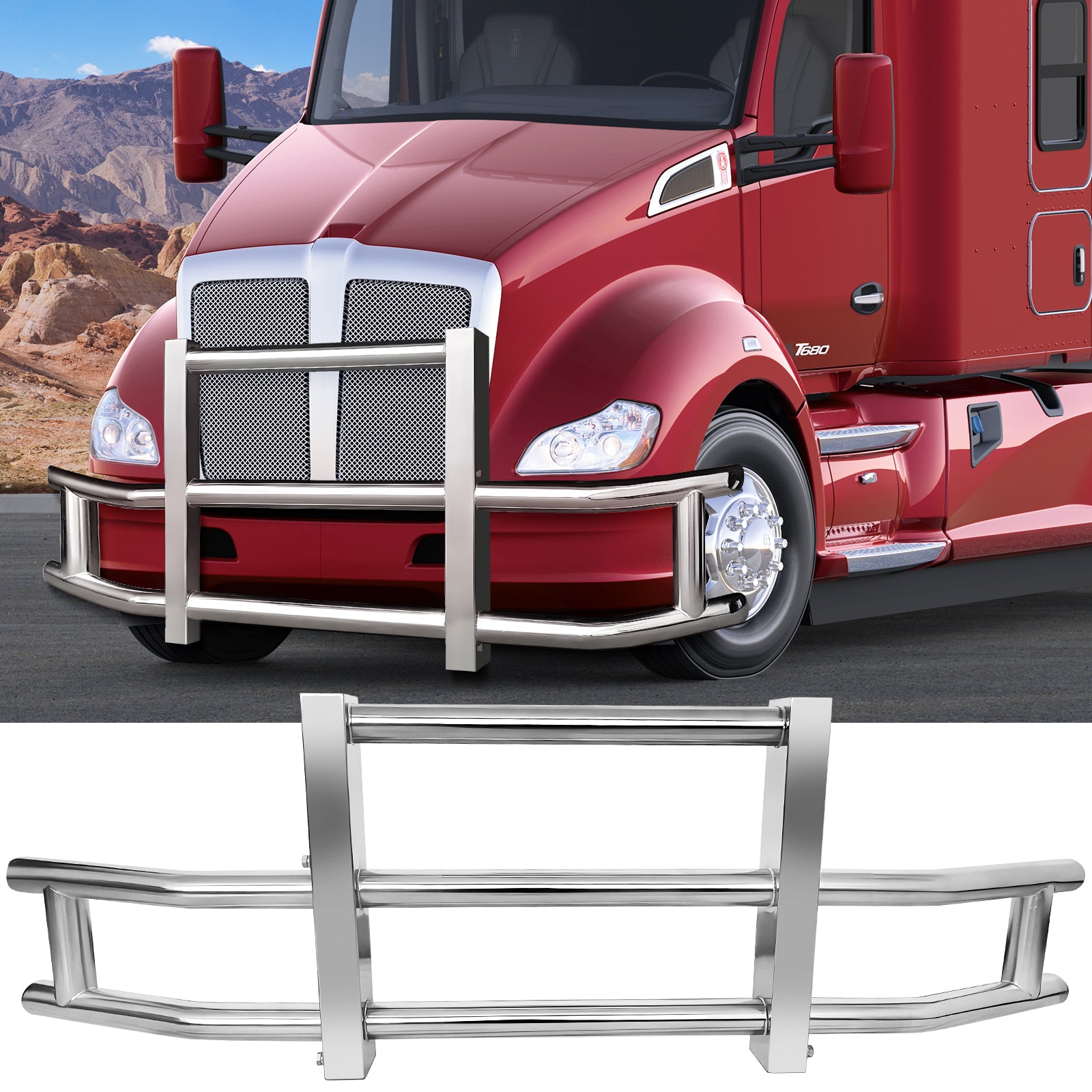 Stainless Steel Deer Guard Bumper For Kenworth T680 2008 2021 With Brackets Chrome Stainless Steel