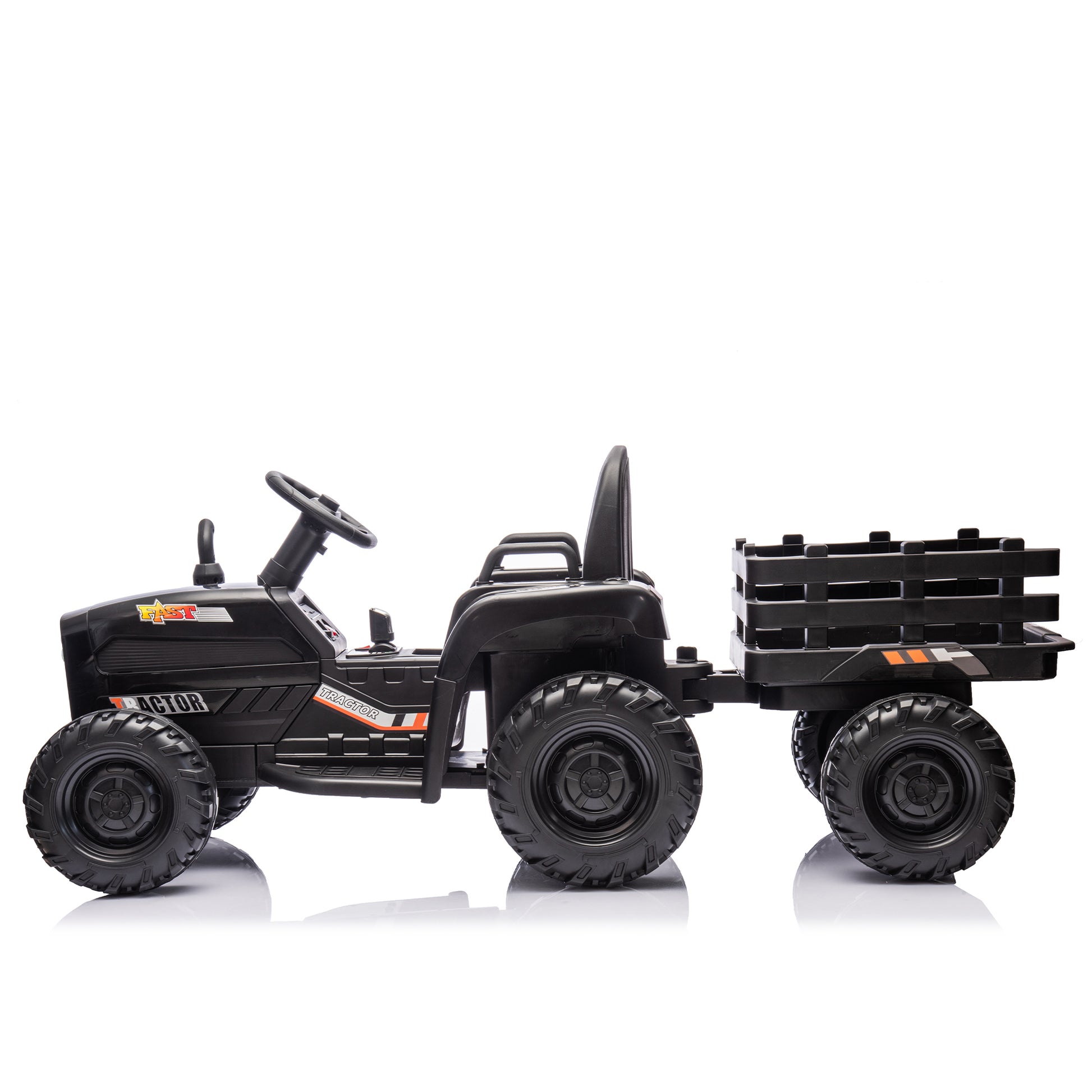 Ride On Tractor2.0 With Trailer,24V Battery Powered Electric Tractor Toy, 200W*2Motor 1.86 4.97Mph Remote Control,Electric Car For Kids,Three Speed Adjustable,Usb,Mp3 ,Bluetooth,Led Light, Safety Belt Black Polypropylene