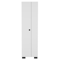 Lake Broom Cabinet Slim Design Storage Solution With Inner Shelves And Side Broom Hangers White White Particle Board
