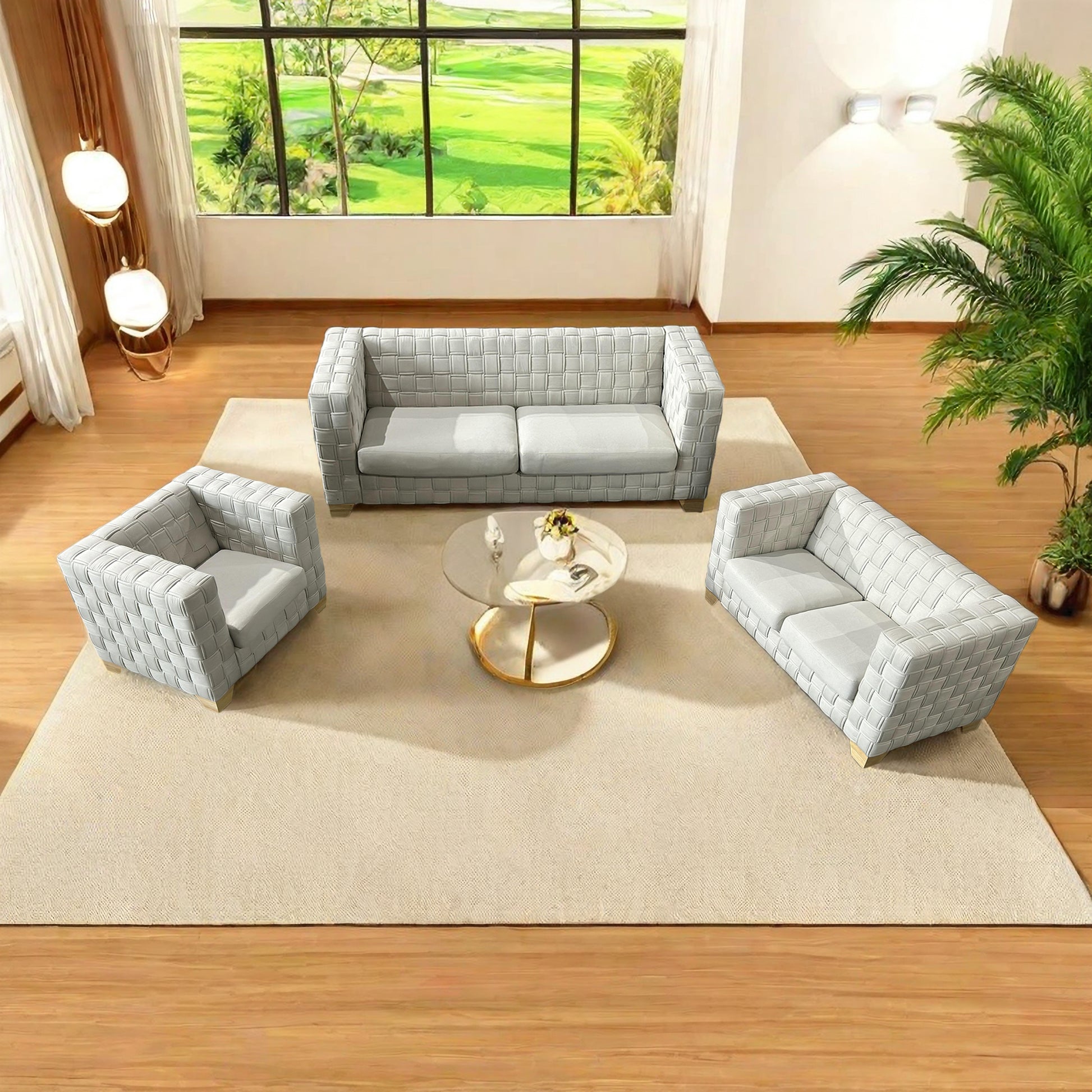 Fx D1 Sofa Set Include Chair Loveseat And Sofa Light Beige Colorlinen & Oak Natural Wood Color Sofa Legs Light Beige Fabric 6 Seat