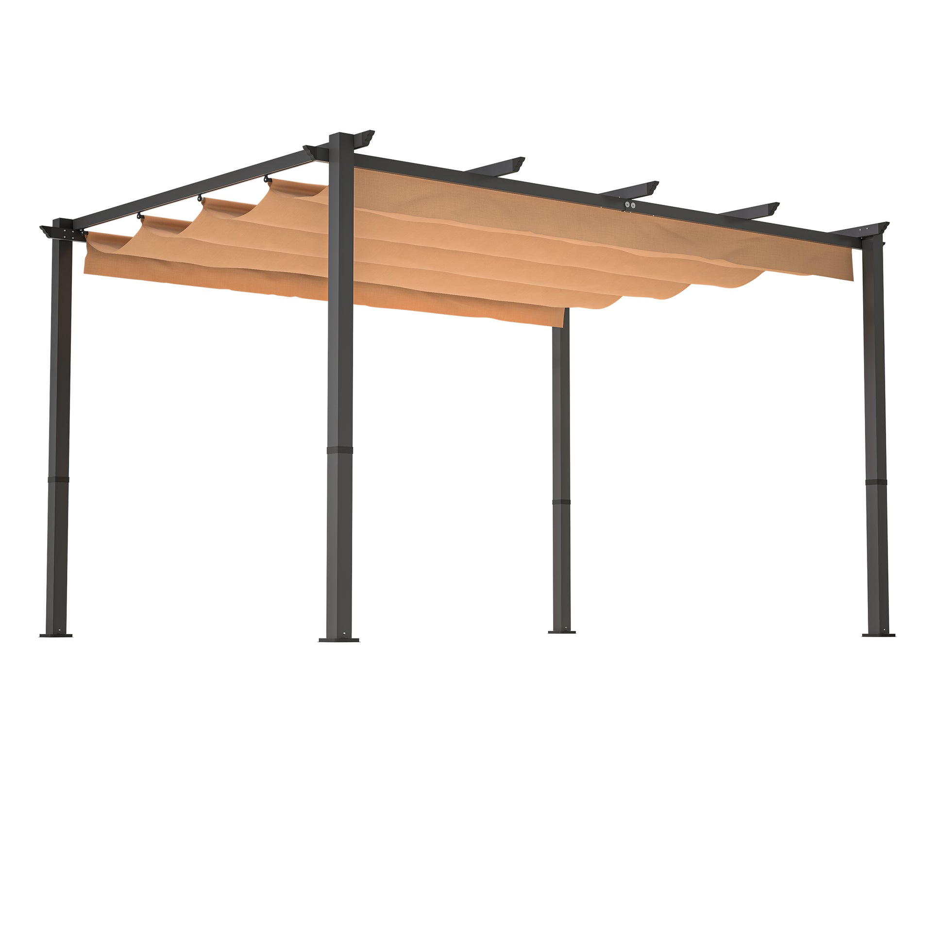 10' X 13' Aluminum Patio Pergola With Retractable Pergola Canopy, Backyard Shade Shelter For Porch, Outdoor Party, Garden, Grill Gazebo, Khaki Khaki Metal