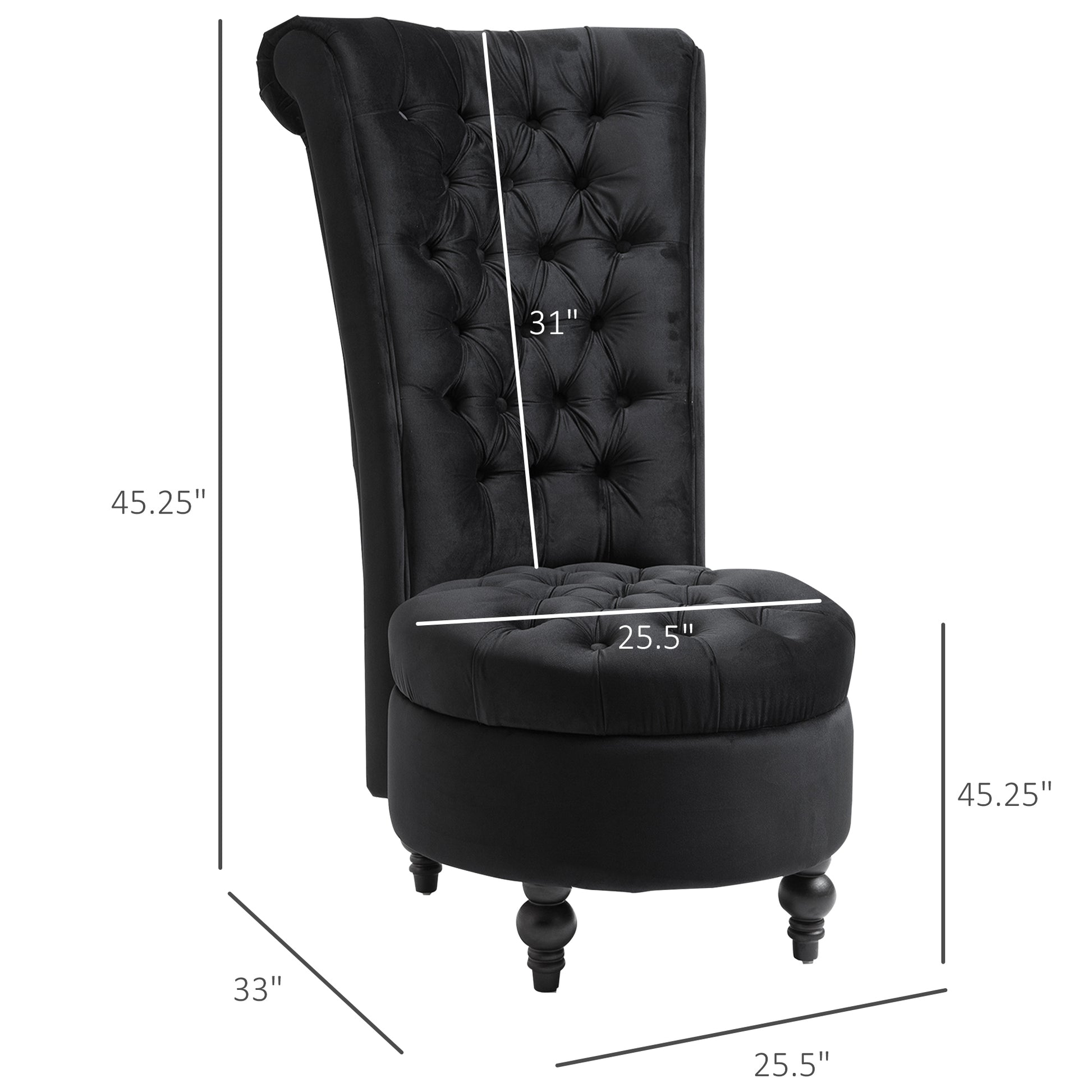 Homcom High Back Accent Chair, Upholstered Armless Chair, Retro Button Tufted Royal Design With Thick Padding And Rubberwood Leg For Living Room, Dining Room And Bedroom, Black Black Polyester