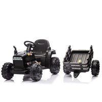 Ride On Tractor With Trailer,24V Battery Powered Electric Tractor Toy, 200W*2Motor 1.86 4.97Mph Remote Control,Electric Car For Kids,Three Speed Adjustable,Usb,Mp3 ,Bluetooth,Led Light, Safety Belt Black Polypropylene