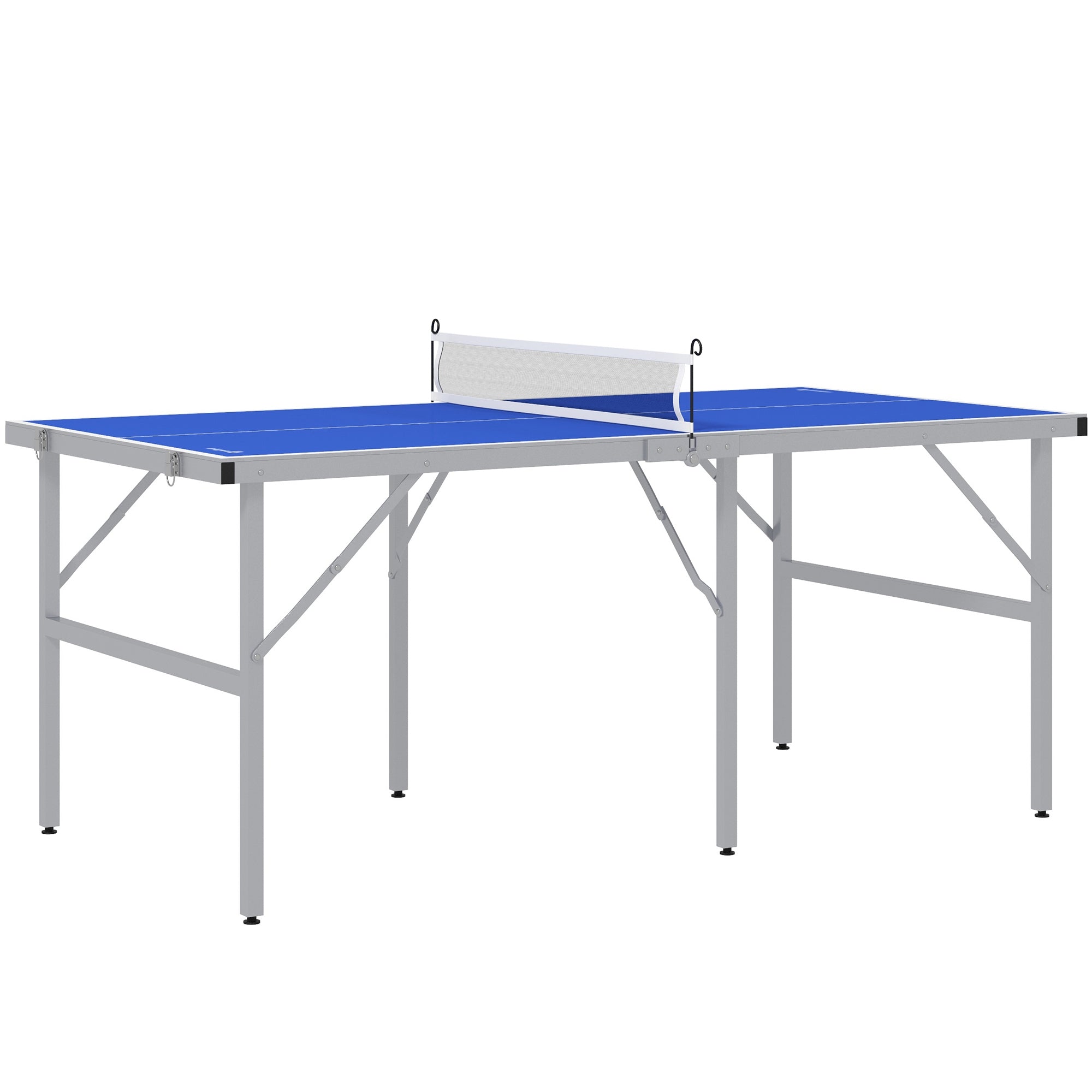 Soozier Mini Ping Pong Table Set For Outdoor And Indoor, Foldable Table Tennis Table With Net, 2 Paddles, 3 Balls, Adjustable Feet, Easy Assembly, Blue Blue Aluminum