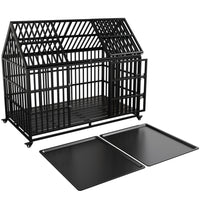 54" Heavy Duty Dog Crate Large Dog Cage Strong Metal Dog Kennels And Crates For Large Dogs Top Open With 2 Doors 4 Lockable Wheels 2 Removable Trays Black Outdoor Kennel Extra Large 71 90 Lbs Steel