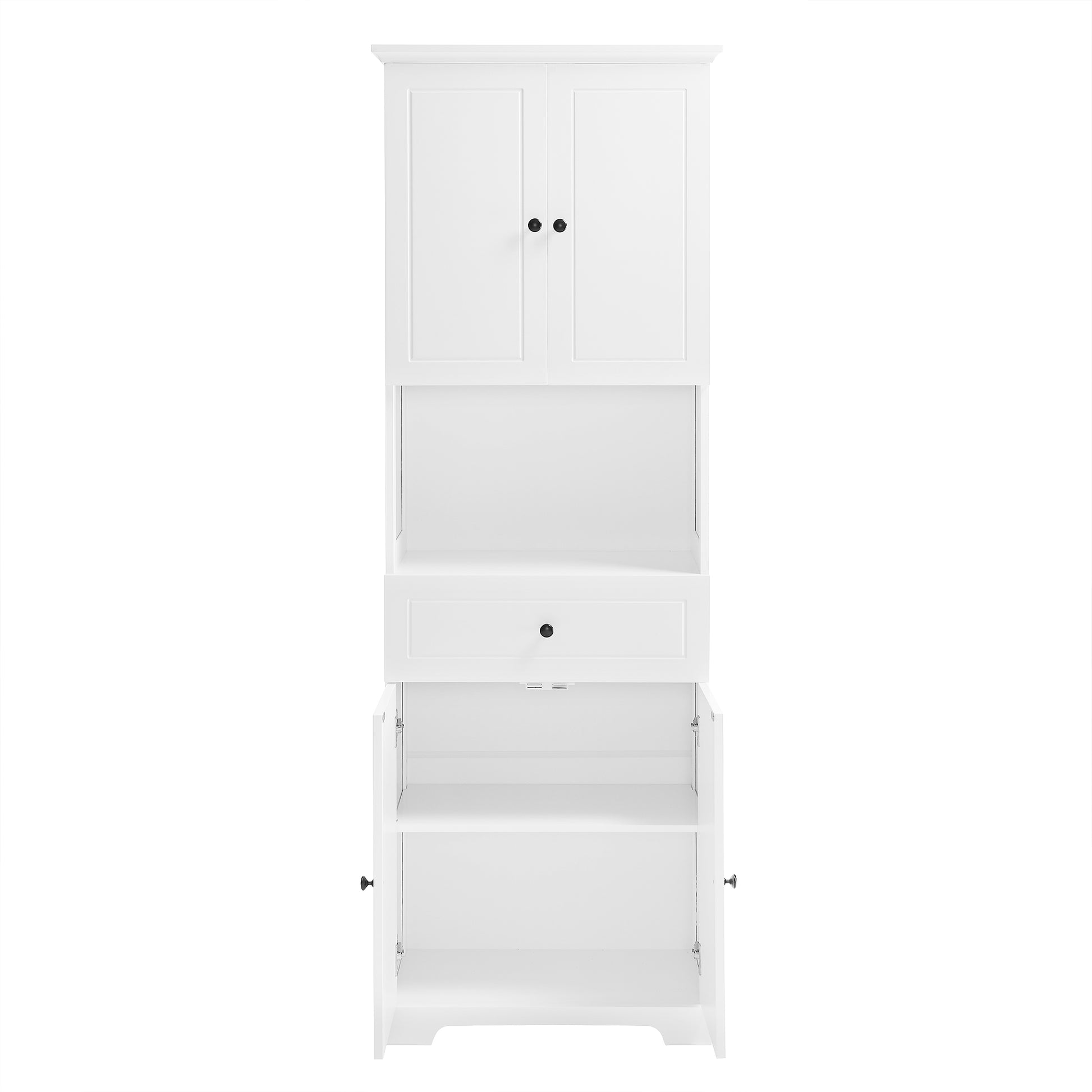 Tall Bathroom Cabinet With Four Doors, Large Storage Space Open Shelve, Upper Storage Cabinet, White White Mdf