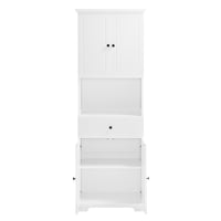 Tall Bathroom Cabinet With Four Doors, Large Storage Space Open Shelve, Upper Storage Cabinet, White White Mdf