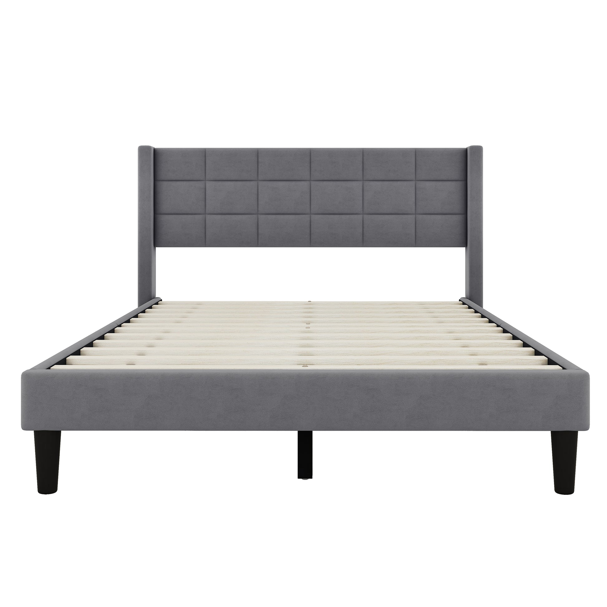 Queen Size Upholstered Platform Bed With Support Legs, Gray Box Spring Not Required Queen Gray Wood Bedroom Bed Frame Polyester Upholstered