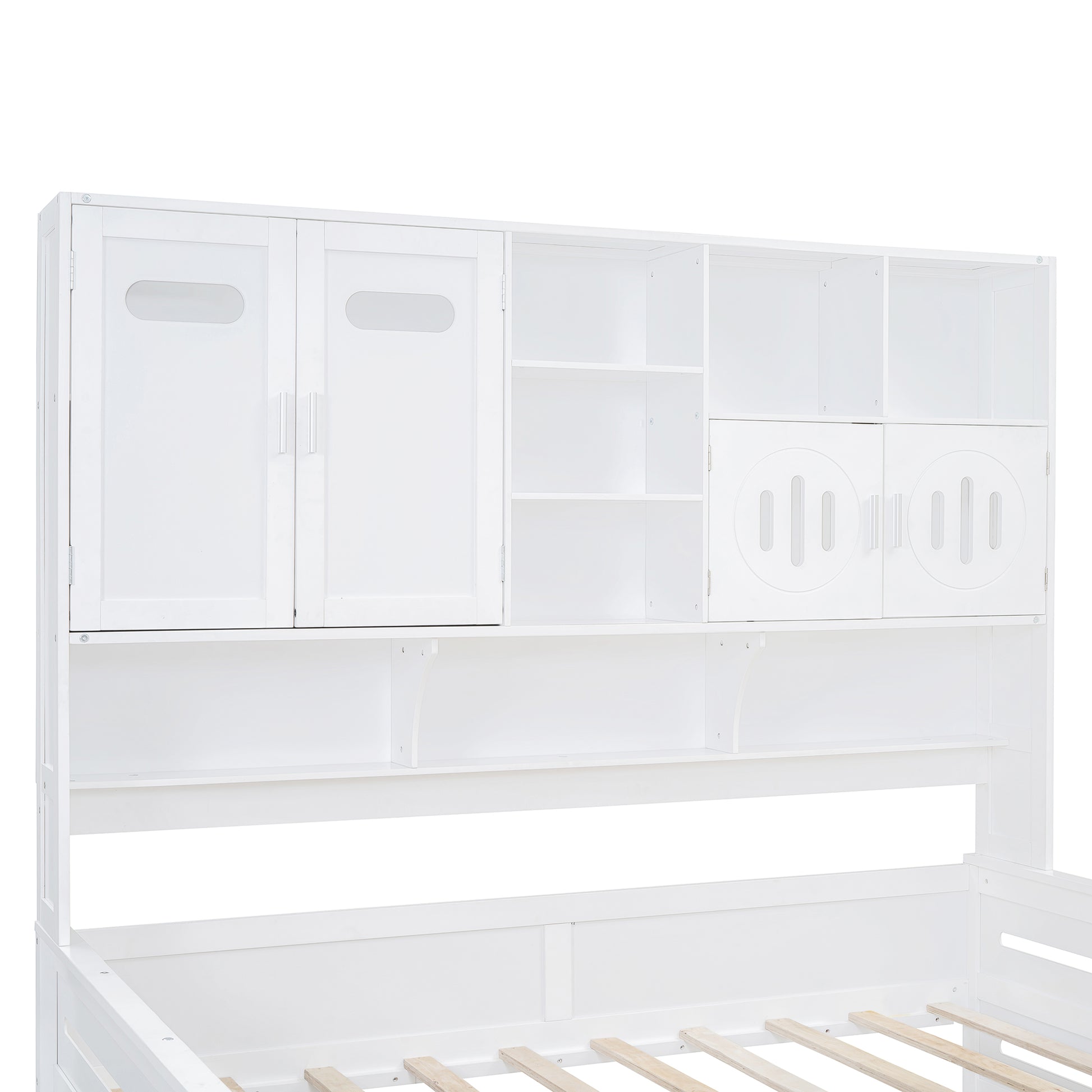 Full Size Wooden Daybed With 2 Drawers, And All In One Cabinet And Shelf, White Full White Wood