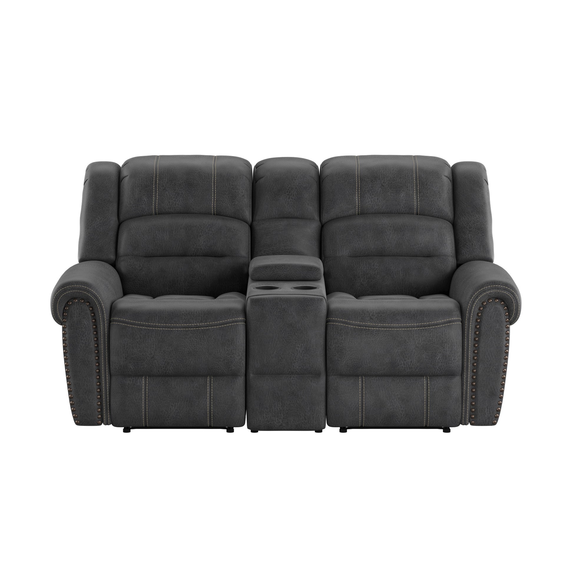 Ferrar Gray Reclining Console Loveseat Gray Foam Solid Wood