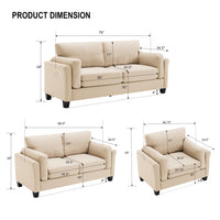 Oversized Modern 3 Pieces Sofa Set For Living Room Double Armrest Comfy Deep Seat Furniture Sets Chair & Loveseat & 3 Seater Couch, Khaki Khaki Primary Living Space Fabric 6 Seat