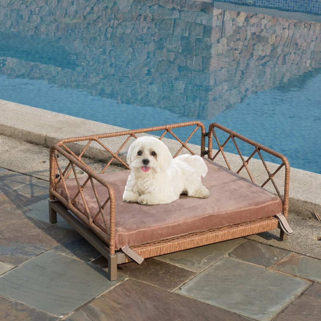 Wicker Pet Bed Rattan Dog Sofa Bed Outdoor Indoor Water Resistant Brown Water Resistant Dog Medium 26 40 Lbs Wicker