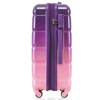 Luggage Set Of 3, 20 Inch With Usb Port, Airline Certified Carry On Luggage With Cup Holder, Abs Pc Hard Shell Luggage With Spinner Wheels, Purple And Pink Purple Abs Pc