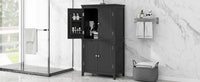 Elegant Bathroom Floor Storage Cabinet, Bathroom Storage Unit, Freestanding Cabinet With 4 Doors, Adjustable Shelves, Adaptable Shelves, Black Black Mdf