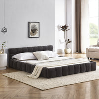 Queen Size Upholstered Bed Frame With Thick Fabric, Chenille Fabric Grounded Queen Size Platform Bed With Headboard And Solid Frame. No Box Spring Needed, Dark Grey 68''*86.5''*23.5'' Box Spring Not