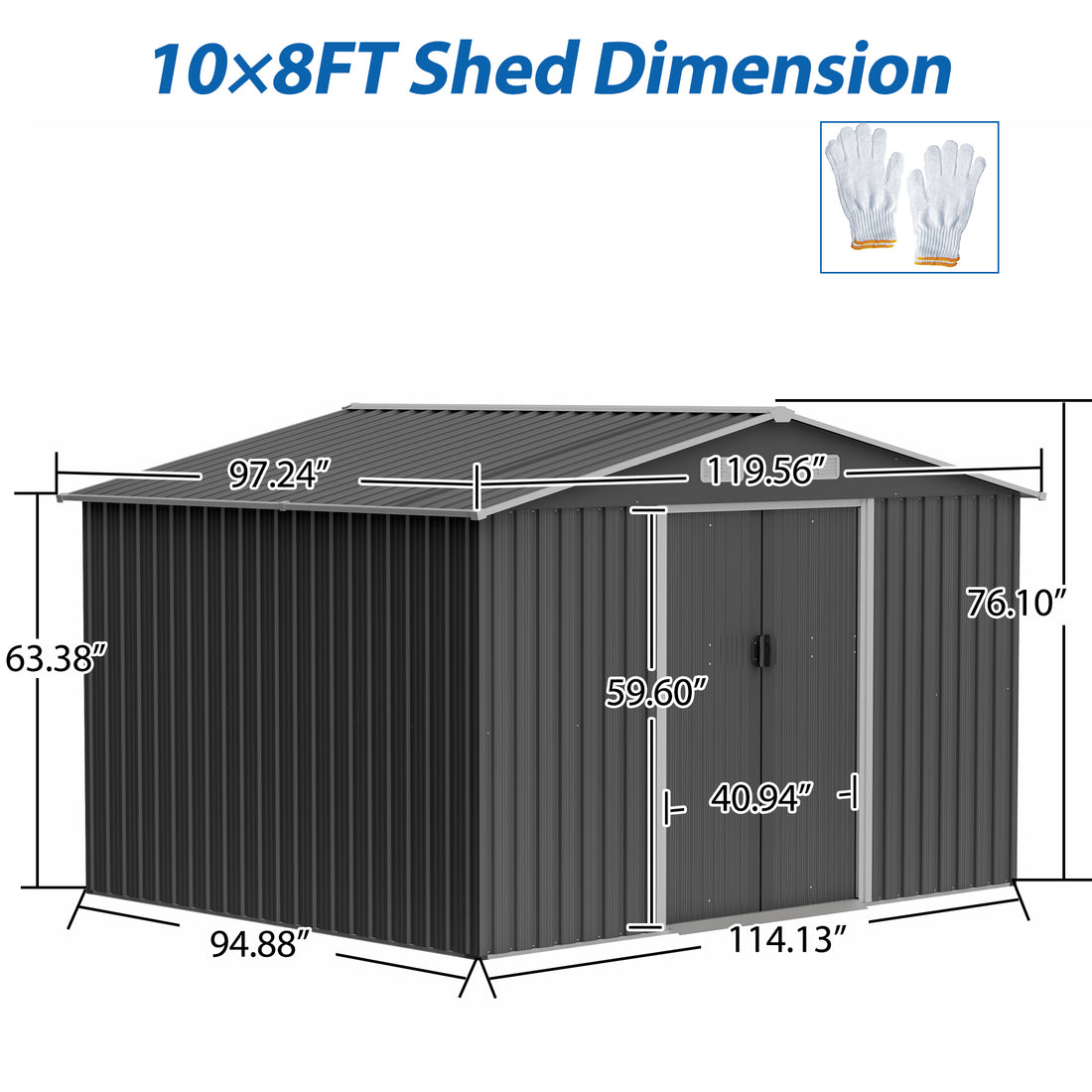 10X8 Ft Outdoor Tool Storage Shed With Metal Foundation & Lockable Doors, All Weather Metal Sheds For Garden, Patio, Backyard, Lawn, Gray Gray Metal