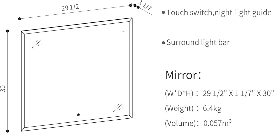 29" X 30" Led Lighted Bathroom Mirror Wall Mounted Vanity Mirror With Smart Touch Button, Ip54 Waterproof, 8000K Vanity Mirror With Lights Silver Glass