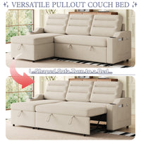 Mh83.5" Convertible Sleeper Combo Sofa, Convertible Sofa Bed Polyester Pullout Bed With Storage Recliner And Cup Holder For Living Room, Tight Spaces Beige Polyester Wood Primary Living Space Pine Foam Fabric 3 Seat